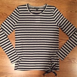 NWT J. Crew navy & heathered white shirt tie waist